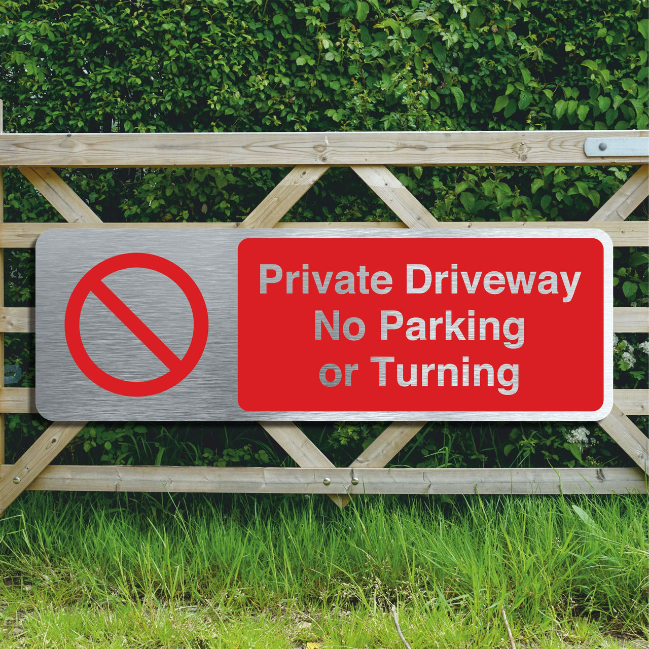 Private Driveway No Parking Or Turning Sign Brushed Aluminium Finish