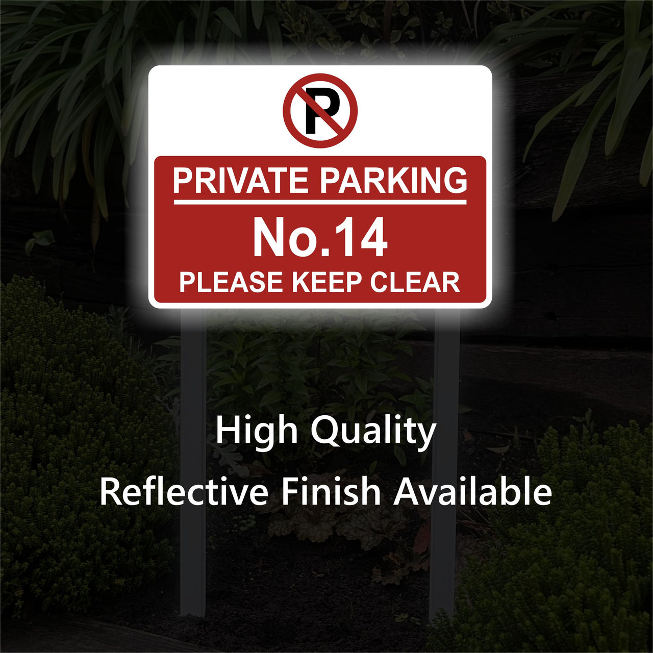 Personalised Private Parking Reflective Sign on Low Level Aluminium Stake/s