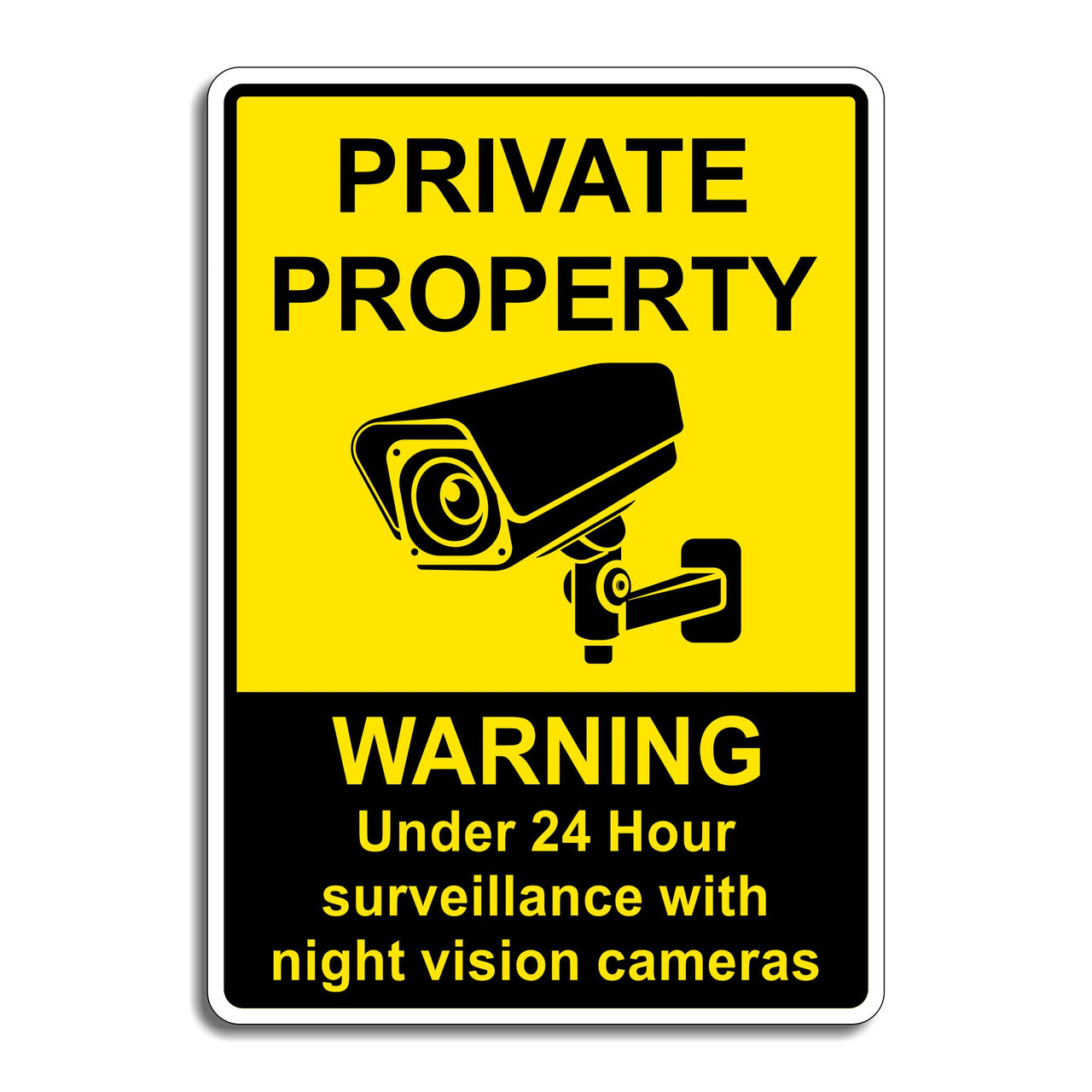 Private Property Warning Under 24 Hour Surveillance With Night Vision Cameras Sign