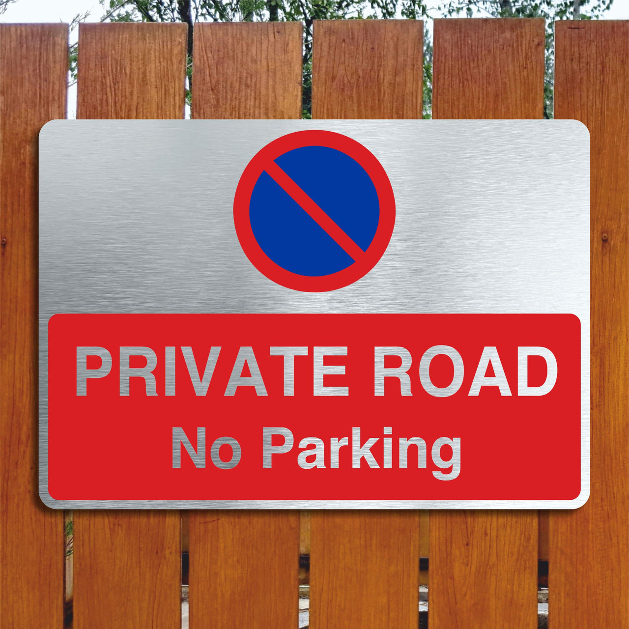 Private Road No Parking Sign in a Brushed Aluminium Finish
