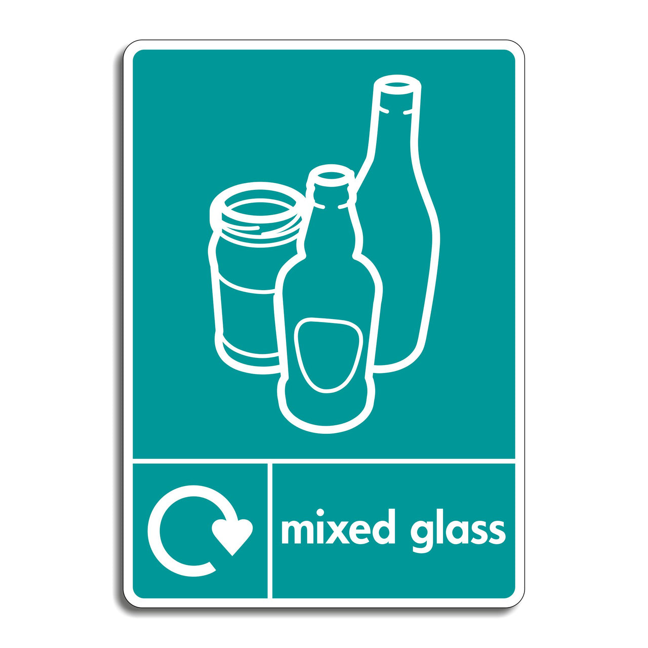 Mixed Coloured Glass Bottles and Glass Jars Recycling Sign