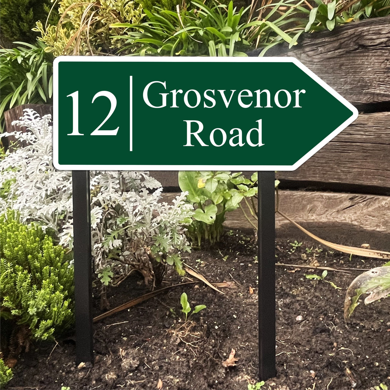 Personalised Reflective Right Pointing Directional Arrow Sign on Low Level Aluminium Stake/s