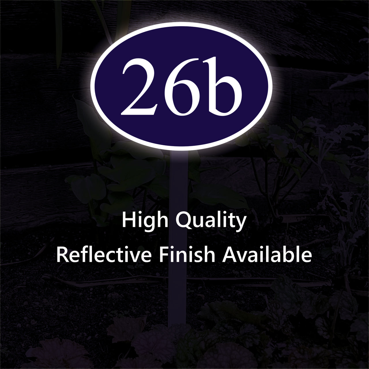 Personalised Reflective House Number Sign on Low Level Aluminium Stake/s