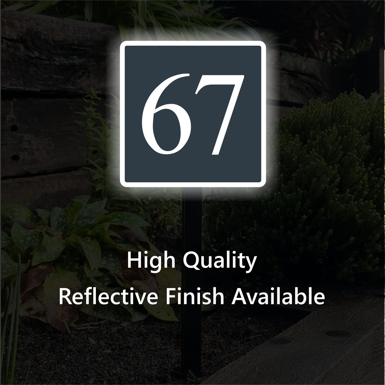 Personalised House Number Reflective Sign on Low Level Aluminium Stake/s
