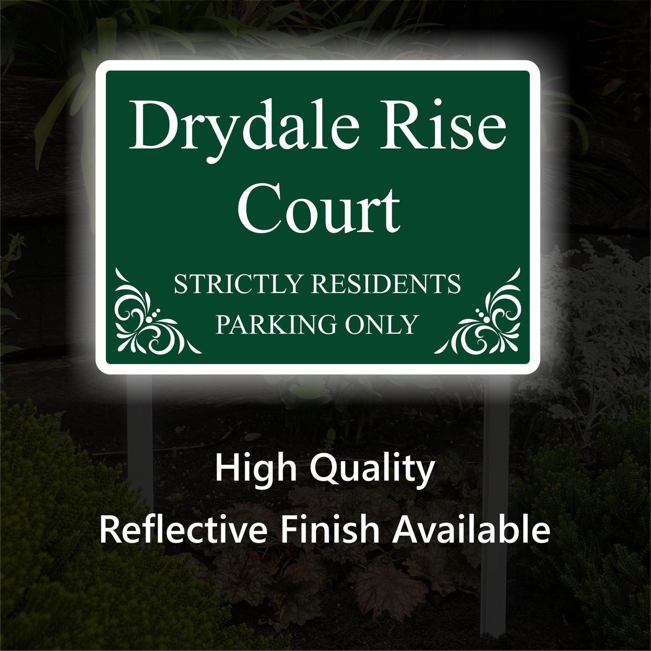 Personalised Driveway Sign Reflective Sign on Low Level Aluminium Stake/s