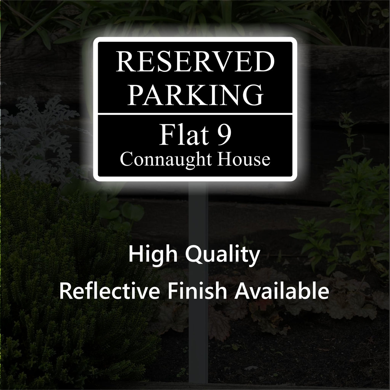 Reserved Parking Personalised Sign on Low Level Aluminium Stakes/s