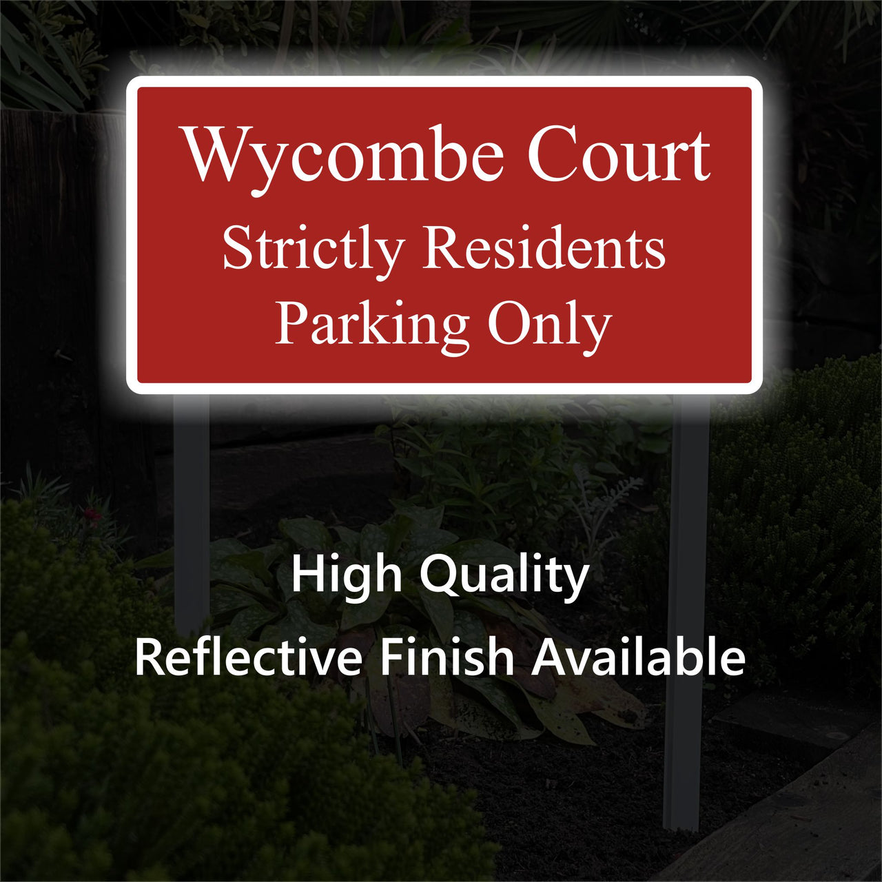 Personalised Reflective No Parking Sign on Low Level Aluminium Stakes