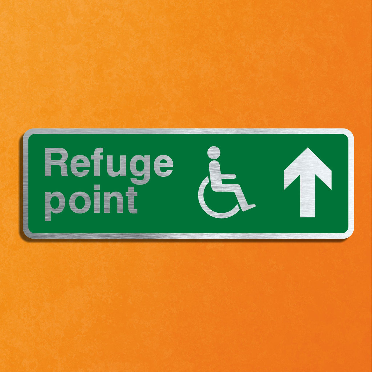 Brushed Aluminium Disabled Refuge Point Sign with Forward Arrow