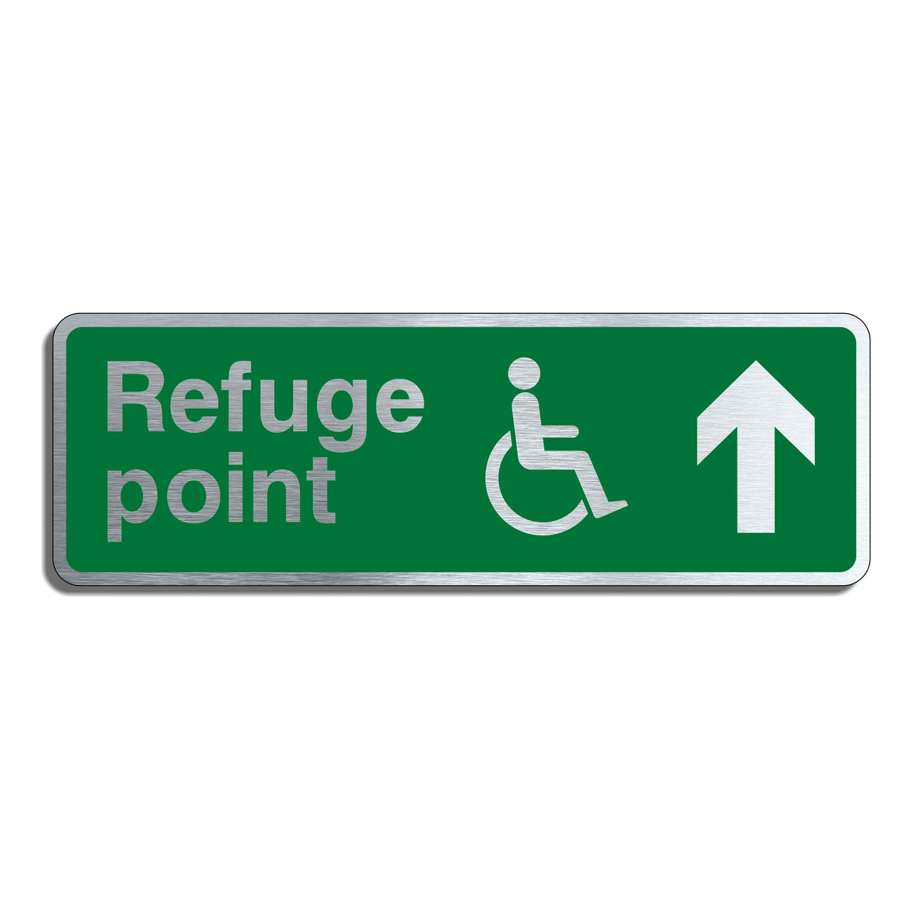 Brushed Aluminium Disabled Refuge Point Sign with Forward Arrow