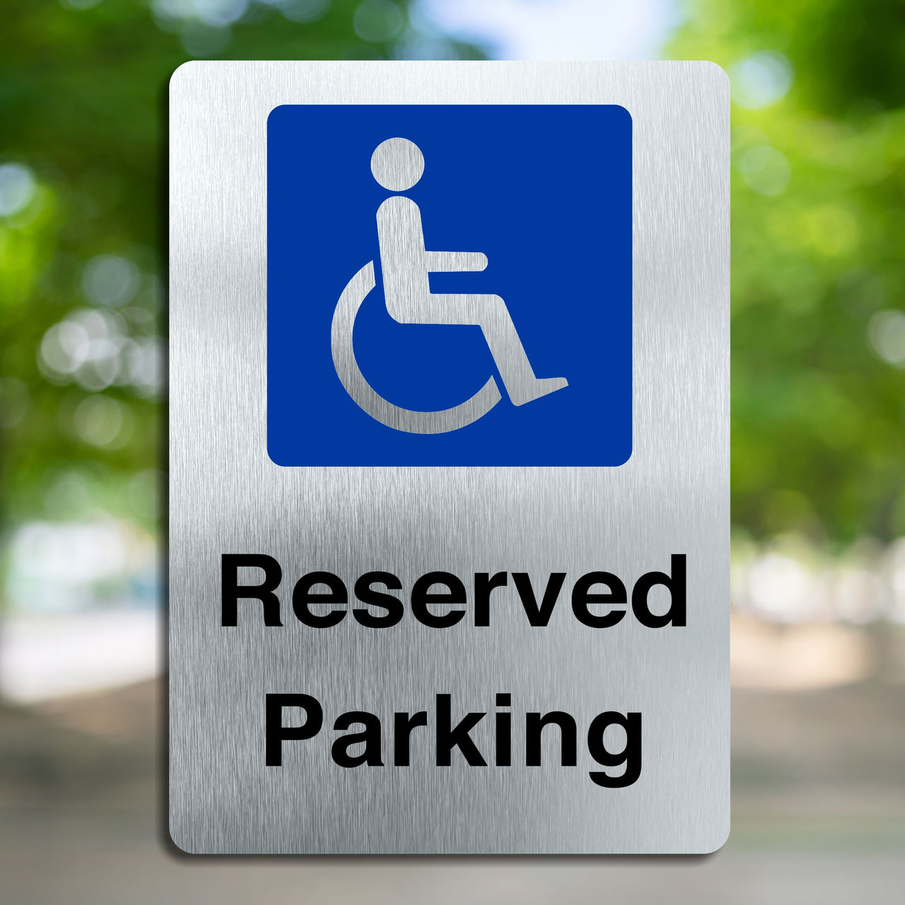 Disabled Reserved Parking Sign Brushed Silver Aluminium Finish