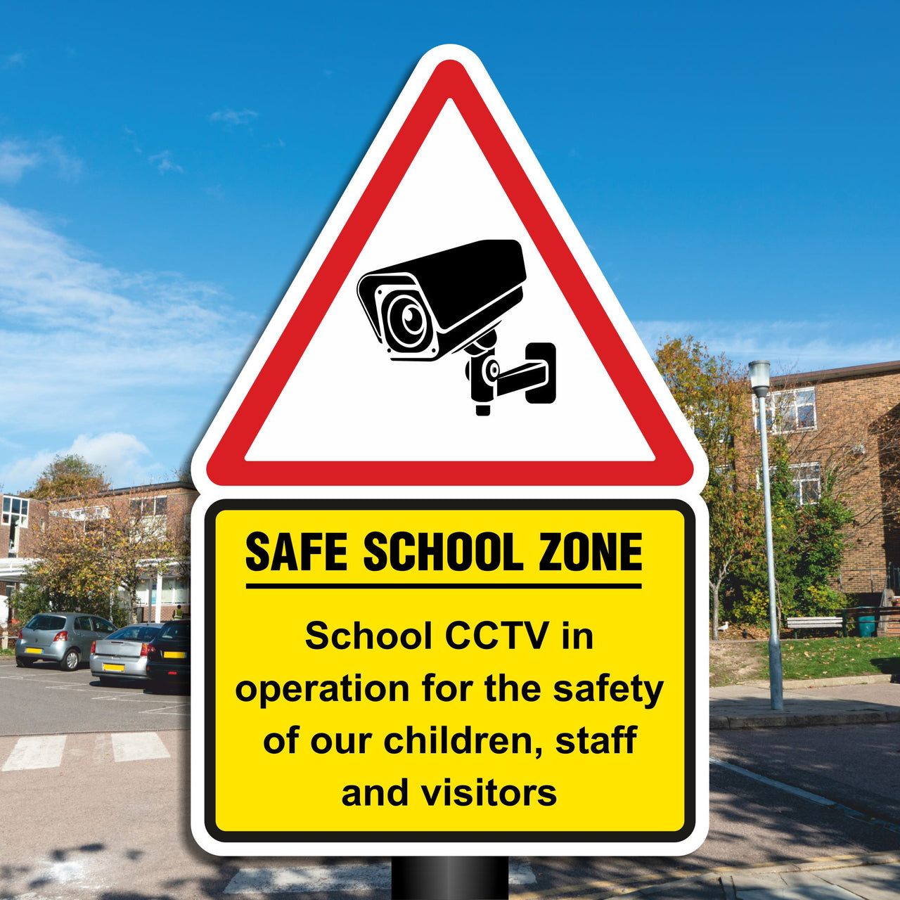 Safe School Zone School CCTV In Operation For The Safety Of Our Children, Staff And Visitors Sign