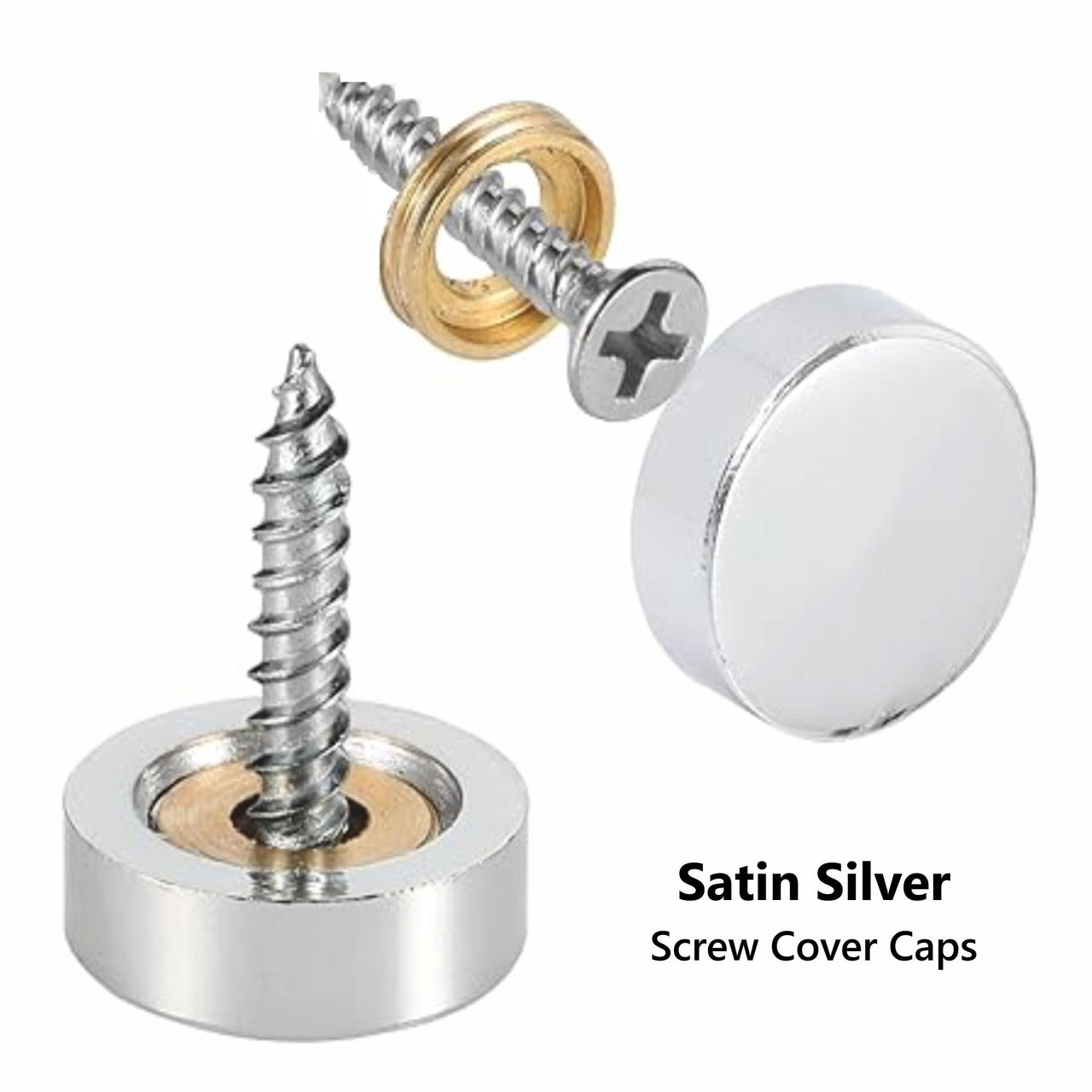 Satin Silver Metal Screw Cover Caps with a Brass Collar Fitting