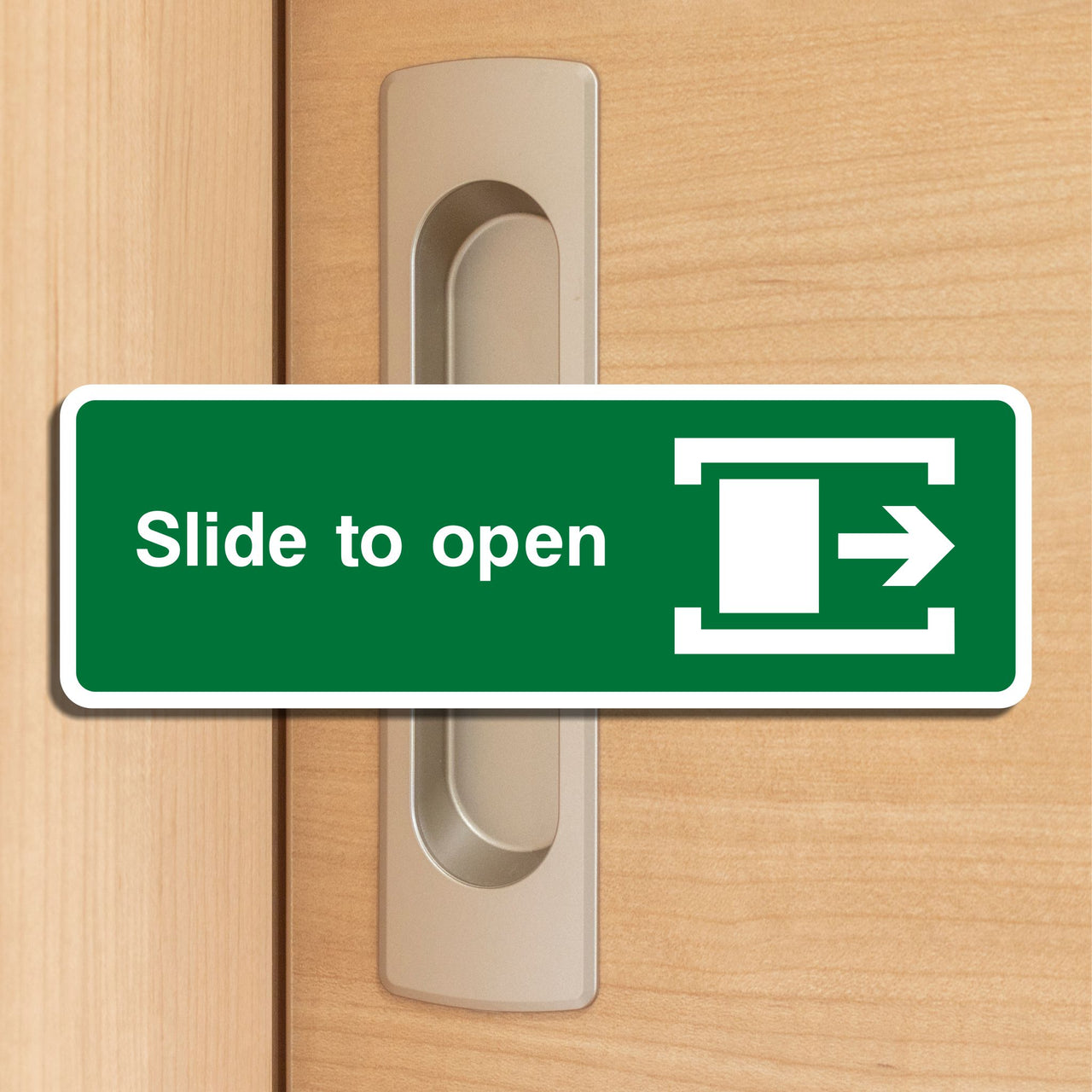 Emergency Slide to Open Sign with Right Arrow