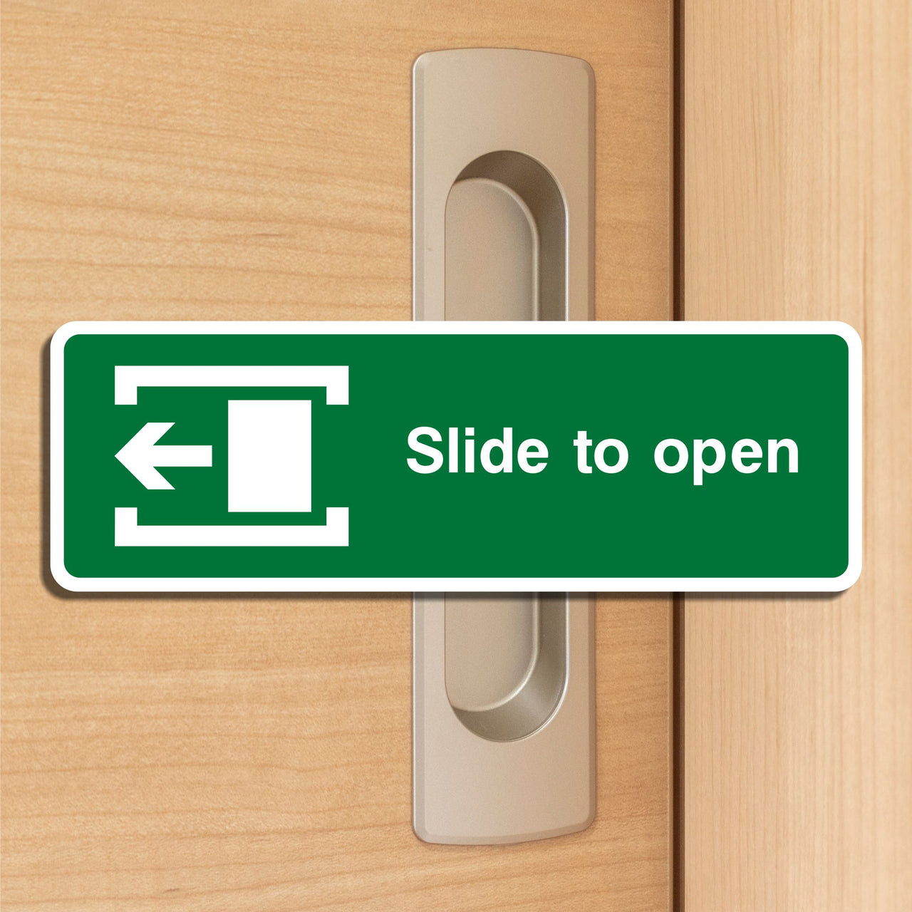 Emergency Slide to Open Sign with Left Arrow