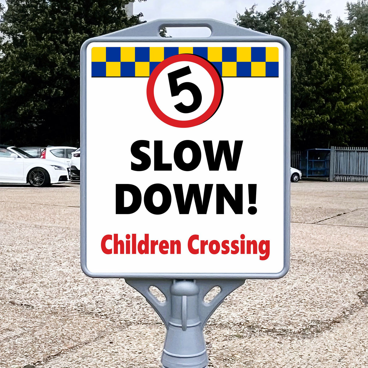 Slow Down Children Crossing Freestanding School Sign