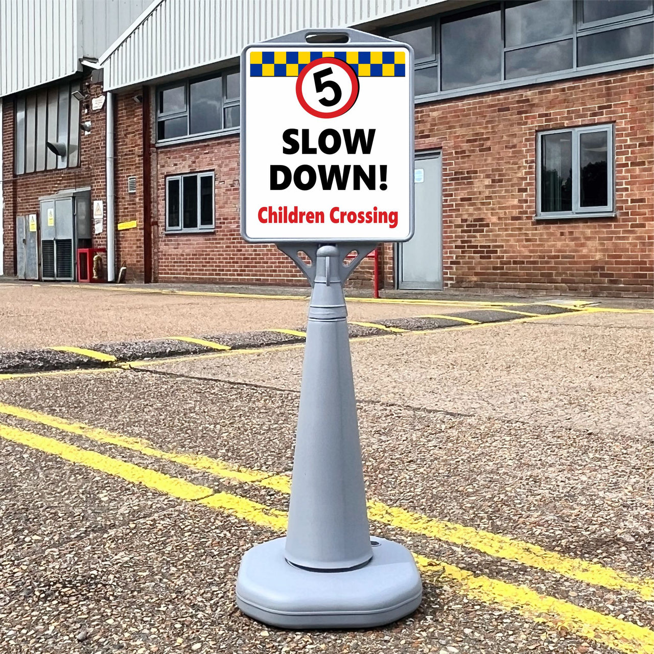 Slow Down Children Crossing Freestanding School Sign