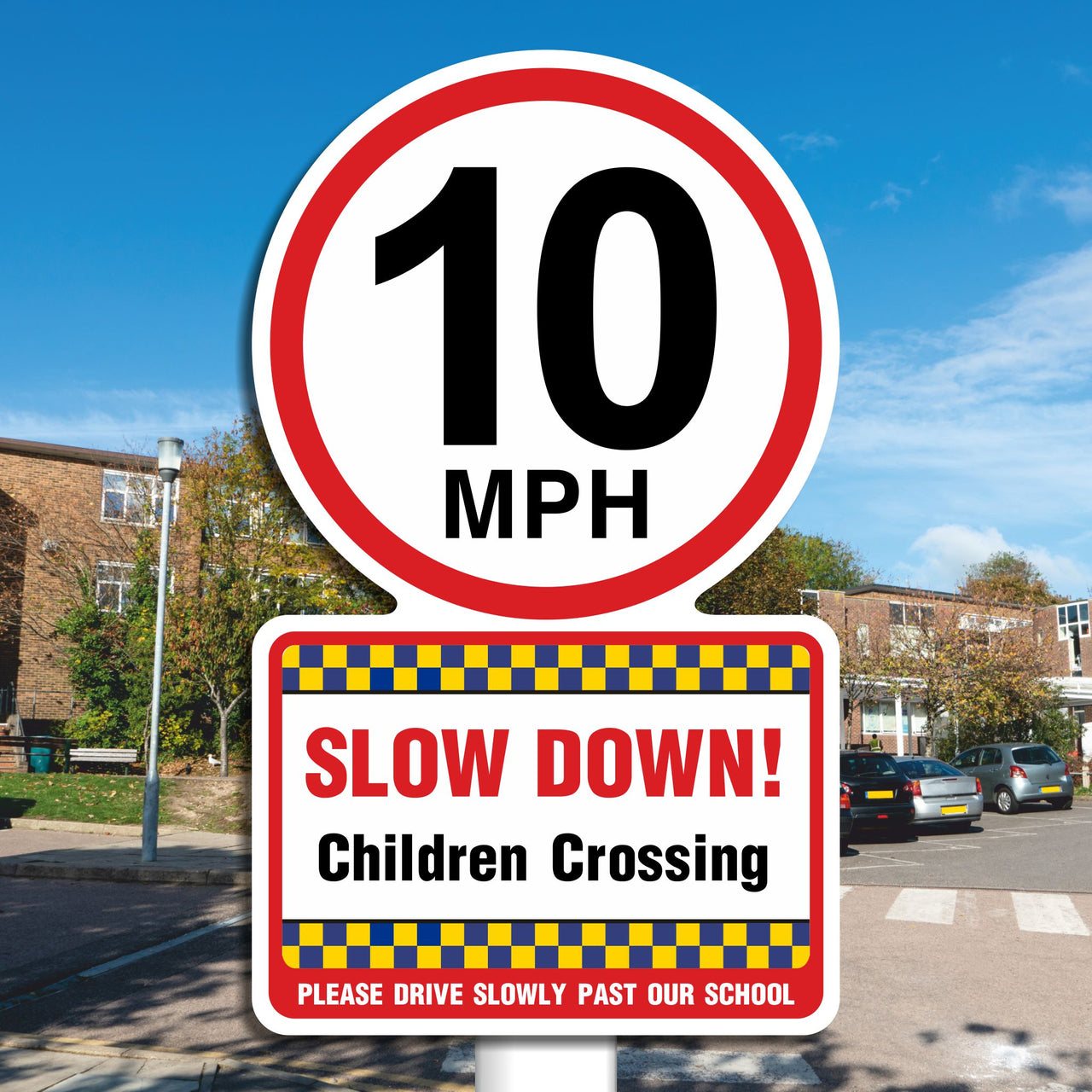 10mph Slow Down Children Crossing Please Drive Slowly Past Our School Sign
