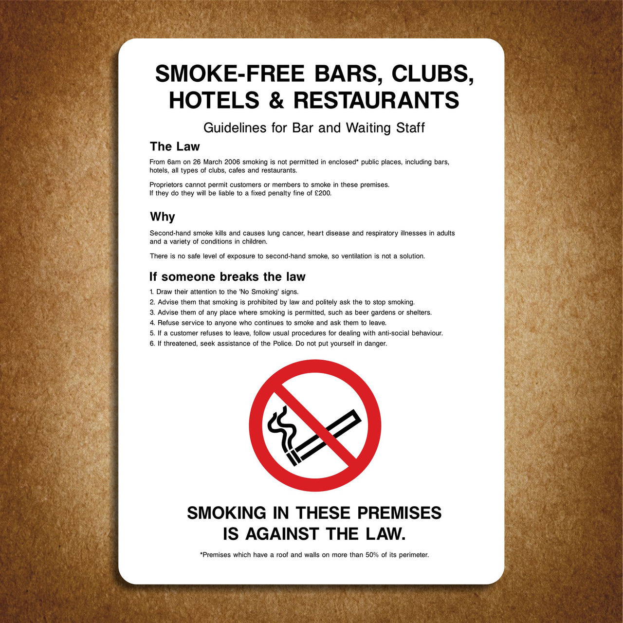 Smoke Free Bars Clubs Hotels & Restaurants Informational Sign