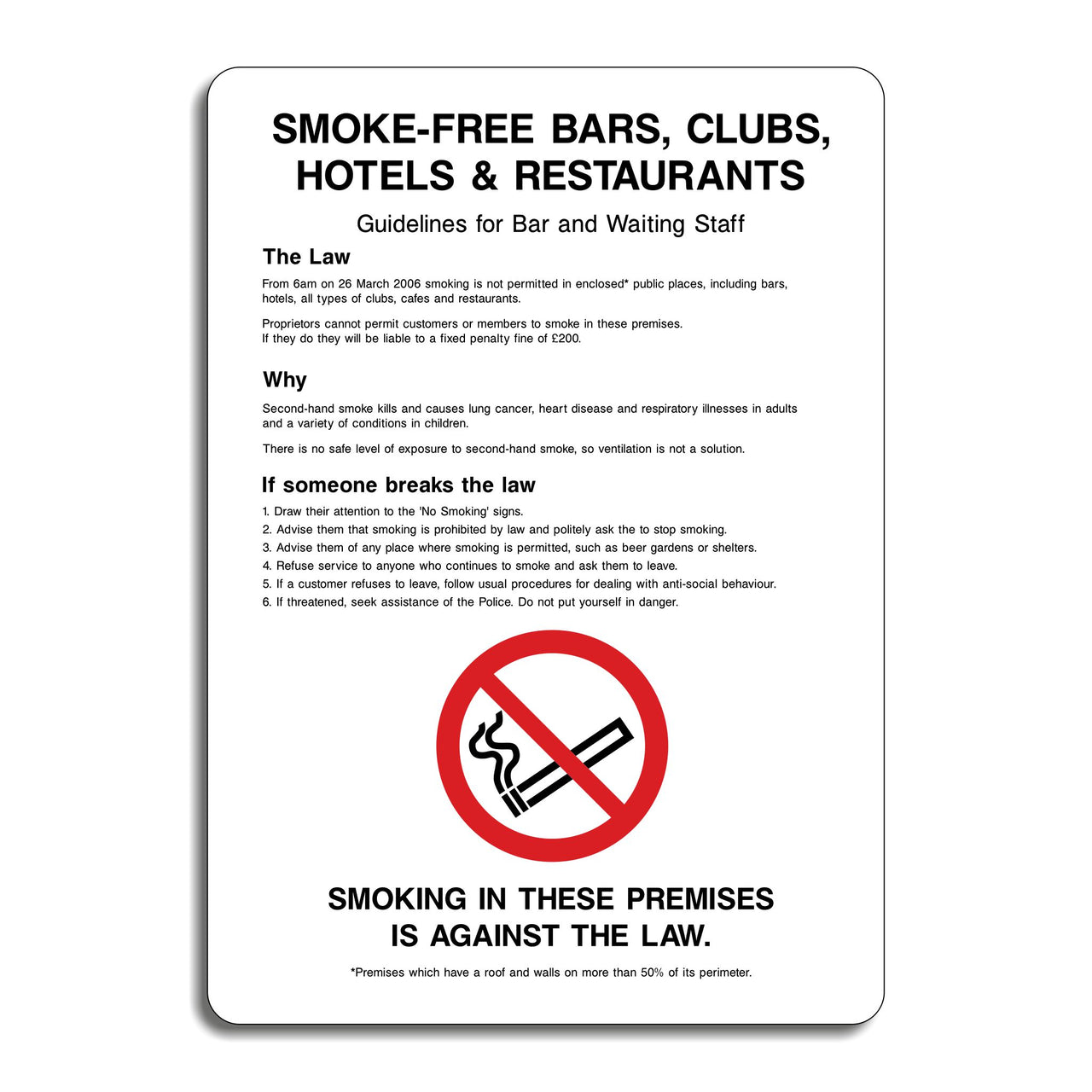 Smoke Free Bars Clubs Hotels & Restaurants Informational Sign