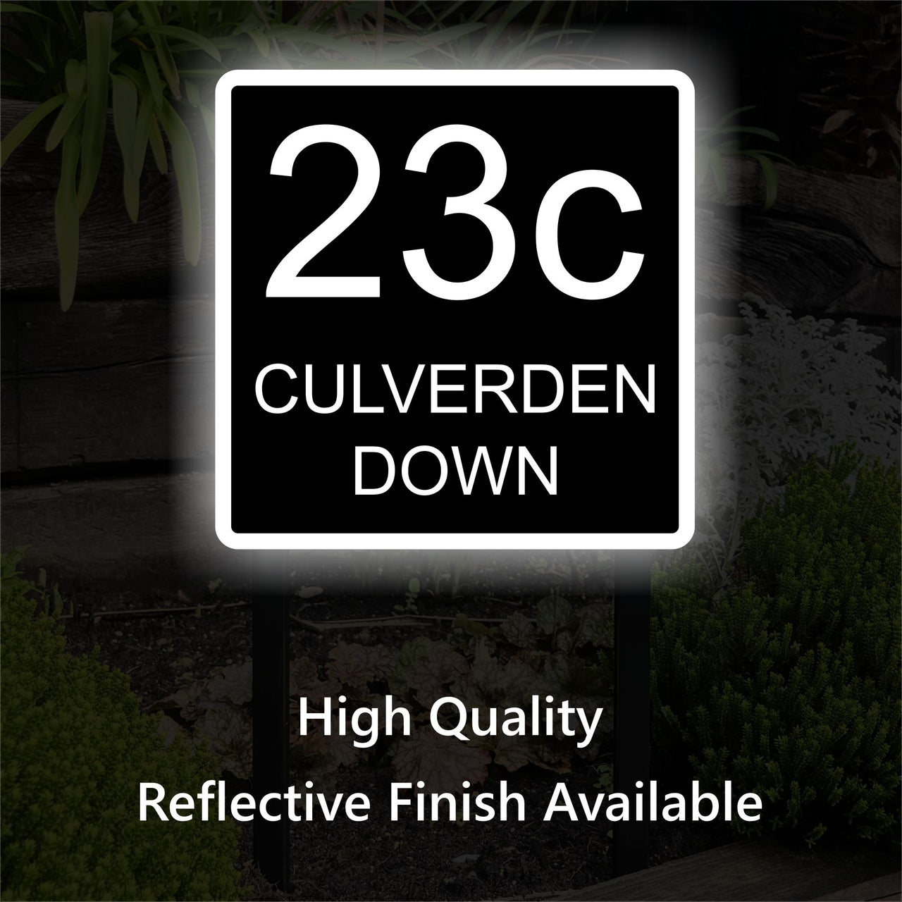 Personalised House Number & Name Sign on Low Level Aluminium Stake/s