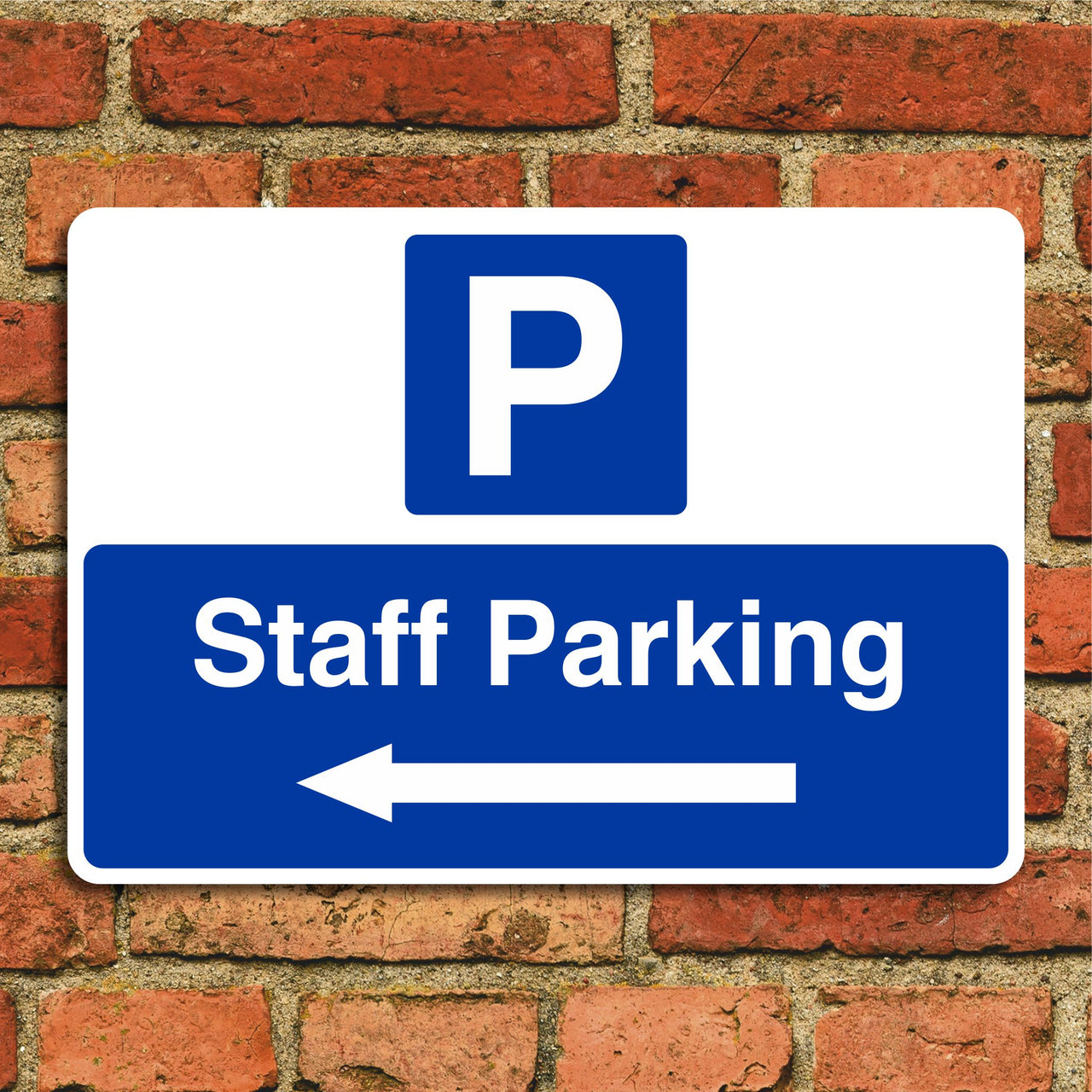 Staff Parking Sign with a Left Pointing Directional Arrow