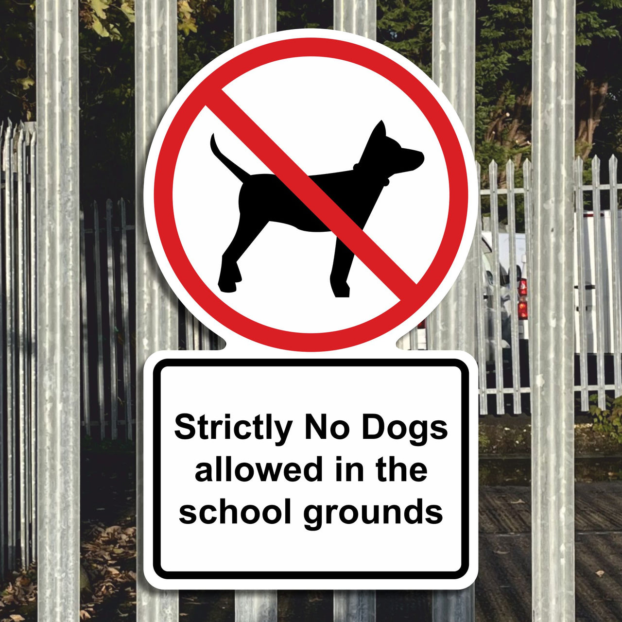 Strictly No Dogs Allowed In The School Grounds Sign