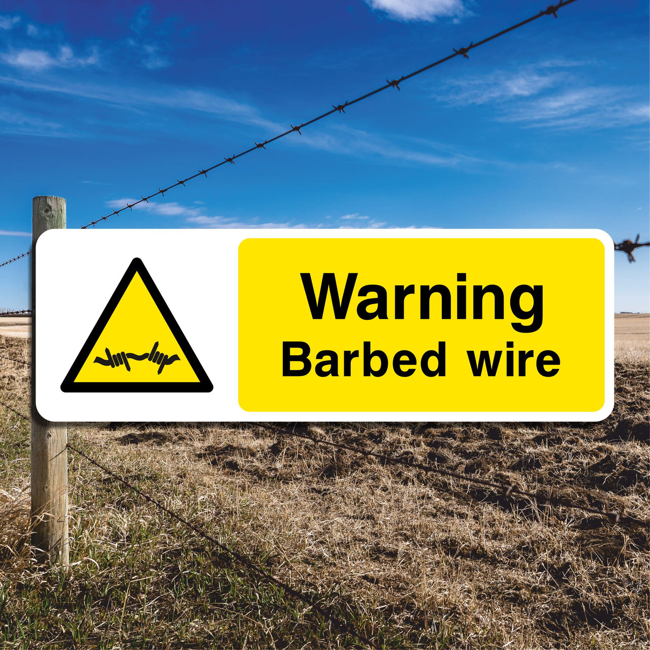 Warning Barbed Wire Sign