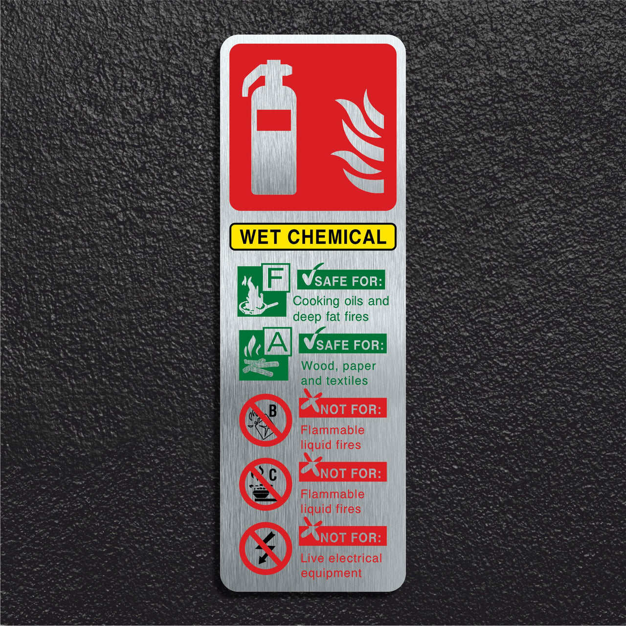 Brushed Aluminium Fire Extinguisher Sign - Wet Chemical